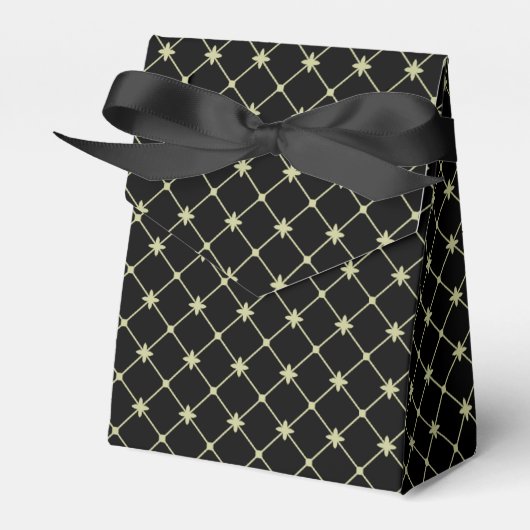 Golden Cross Square Pattern op Black Favor Box Bedankdoosjes (Voorkant Zijde)