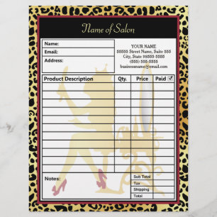 Golden Crown Leopard Print Hair Salon Order Form Persoonlijk Briefhoofd