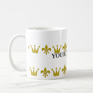 Golden Crown & Lily Border + jouw tekst & backgr. Koffiemok