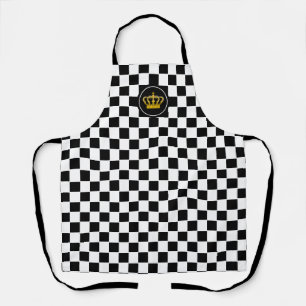 Golden Crown on Black White Chess Pattern Apron Schort