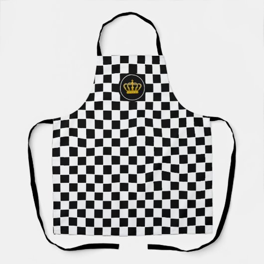 Golden Crown on Black White Chess Pattern Apron Schort (Voorkant)