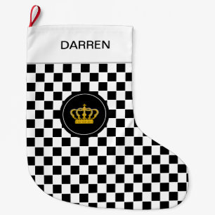 Golden Crown op Black White Checkerboard Pattern Grote Kerstsok
