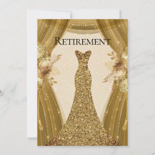 Golden Curtains Floral Dress Retirement Party Kaart
