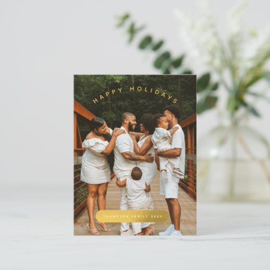 Golden Custom Photo Family Kerstmis Feestdagenkaart (Staand voorkant)