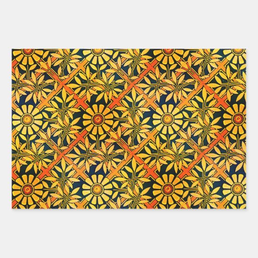 Golden Damask, Craftsy Zinnias en Tangerine Leaf Inpakpapier Vel (Voorkant 2)