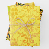 Golden Damask, Craftsy Zinnias en Tangerine Leaf Inpakpapier Vel (In situ)