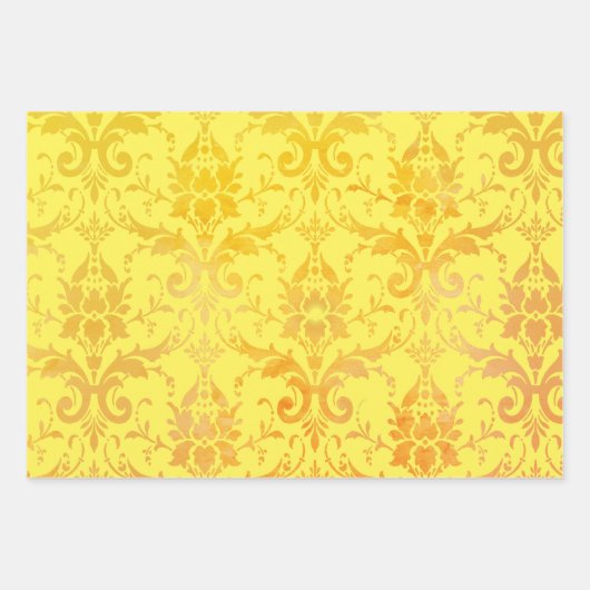 Golden Damask, Craftsy Zinnias en Tangerine Leaf Inpakpapier Vel (Voorkant)