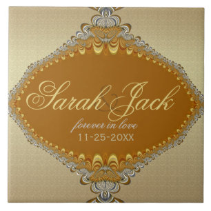 Golden Damask Fractal Lace Wedding Keepomwille Tegeltje