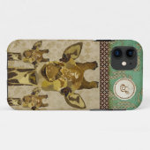 Golden Damask Giraffes Monogram iPhone Case (Achterkant (horizontaal))