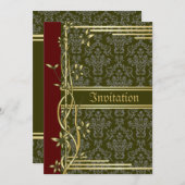 Golden Damask Luxe Aangepaste Bruiloft Uitnodiging (Voorkant / Achterkant)
