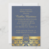 Golden damask op blue 95th Birthday Party Invite Kaart (Achterkant)