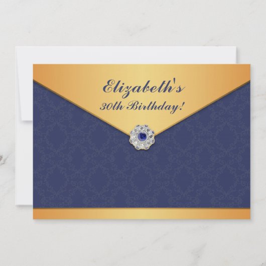 Golden Damask Verjaardag Flat Uitnodiging (Voorkant)