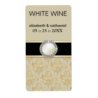 Golden Damask w Brooch Wedding Favor Wine Labels
