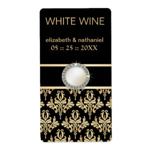 Golden Damask w Brooch Wedding Favor Wine Labels