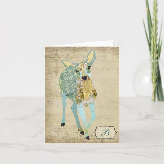 Golden Dearest Deer Monogram Notecard Notitiekaartje (Voorkant)