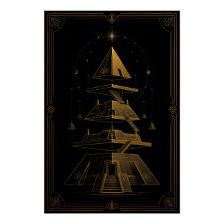 Golden Deconstructed Pyramids Egyptian Art Poster