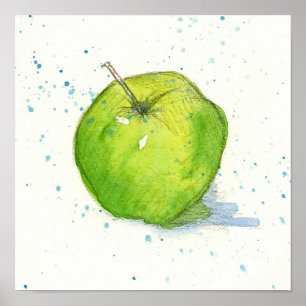 Golden Delicious Green Apple Waterverf Fruit Art Poster