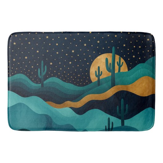 Golden Desert Nightscape - Abstracte Cactus kunst Badmat (Voorkant)