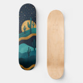 Golden Desert Nightscape - Abstracte Cactus kunst Skateboard (Voorkant)