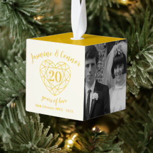 Golden diamanthart 20e Jubileum foto Kubus Ornament