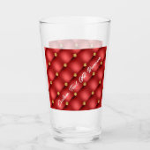 Golden Diamond Tufted Leather Custom Text Name Red Glas (Voorkant)