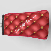 Golden Diamond Tufted Leather Custom Text Name Red Golfheadcover (Voorkant)