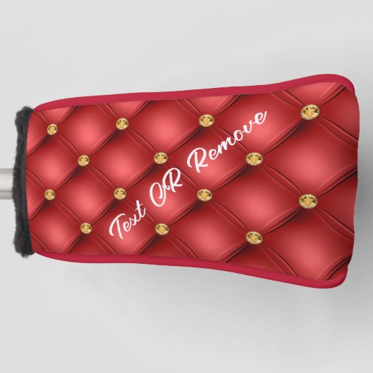 Golden Diamond Tufted Leather Custom Text Name Red Golfheadcover (Voorkant)