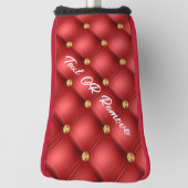 Golden Diamond Tufted Leather Custom Text Name Red Golfheadcover (Draai 90)