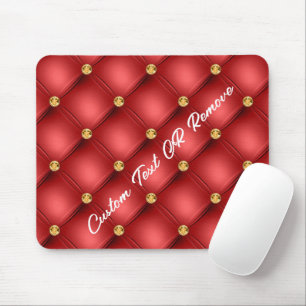 Golden Diamond Tufted Leather Custom Text Name Red Muismat