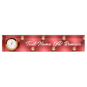 Golden Diamond Tufted Leather Custom Text Name Red Naambordje