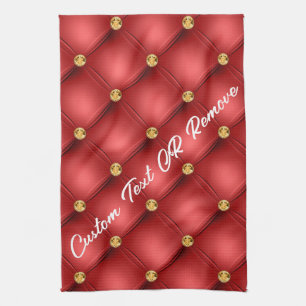 Golden Diamond Tufted Leather Custom Text Name Red Theedoek