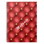 Golden Diamond Tufted Leather Jouw tekst Name Red Notitieboek (Voorkant)