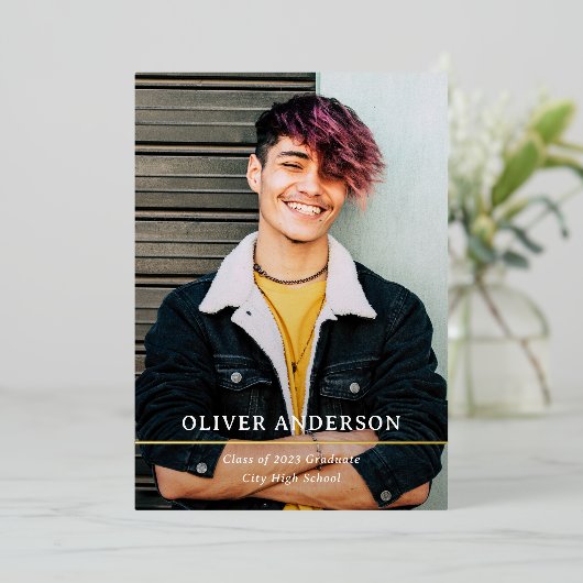 Golden Didging | Modern Two Photo 2023 Afstuderen Folie Uitnodiging (Staand Voorkant)