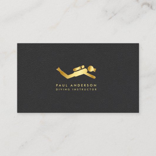Golden Diving Instructor Logo Elegant Monogram Visitekaartje (Voorkant)