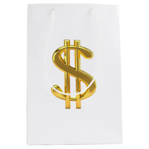 Golden Dollar Sign on White Gift Bag Medium Cadeauzakje