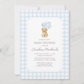 Golden Doodle Blue Gingham Baby shower Kaart (Voorkant)