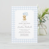 Golden Doodle Blue Gingham Baby shower Kaart (Staand voorkant)