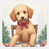 Golden Doodle Decorating Christmas Cookies Vierkante Sticker (Voorkant)