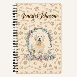 Golden Doodle Dog Paw Print & Floral Cute Notitieboek