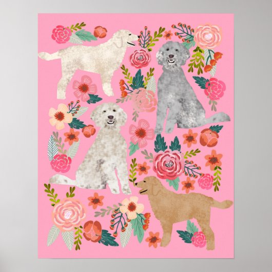 Golden Doodle Floral Dog Art Poster (Voorkant)