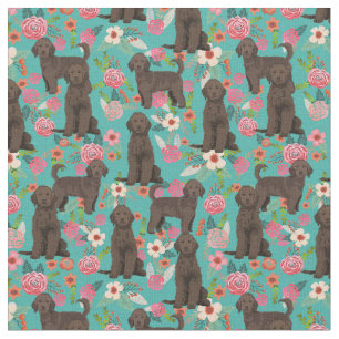 Golden Doodle  florals turquoise brown dood Stof
