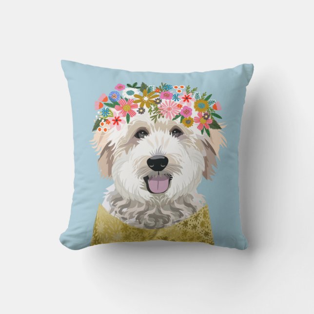 Golden Doodle Flower Crown Dog afbeelding Kussen (Voorkant)