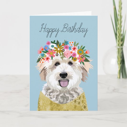Golden Doodle Flower Crown Illustration Kaart (Voorkant)