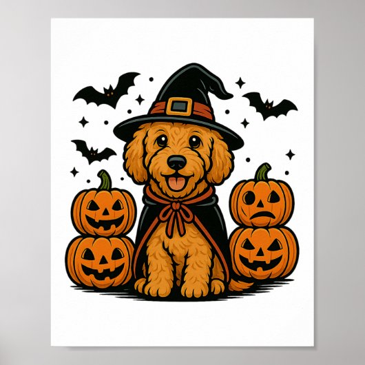 Golden Doodle Halloween Witch Pumpkins Vleermuizen Poster (Voorkant)