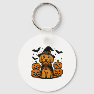 Golden Doodle Halloween Witch Pumpkins Vleermuizen Sleutelhanger
