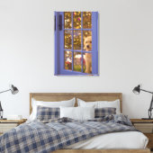 Golden Doodle pupil die een glazen deur uitkijkt m Canvas Afdruk (Insitu (Slaapkamer))