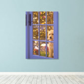 Golden Doodle pupil die een glazen deur uitkijkt m Canvas Afdruk (Insitu (Houten vloer))