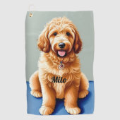 Golden Doodle Puppy Golfhanddoek (Voorkant)