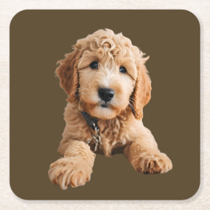 Golden Doodle Puppy Vierkante Kartonnen Onderzetter