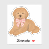 Golden Doodle with Pink Gingham Bow Party Favor Sticker (Vel)